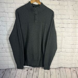Duluth Trading Sweater Mens Large Gray Coolerino 1/4 Mock Sweater Preppy